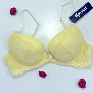 CCO Gossard Superboost Yellow Lace Padded Plunge Bra 32C NWT